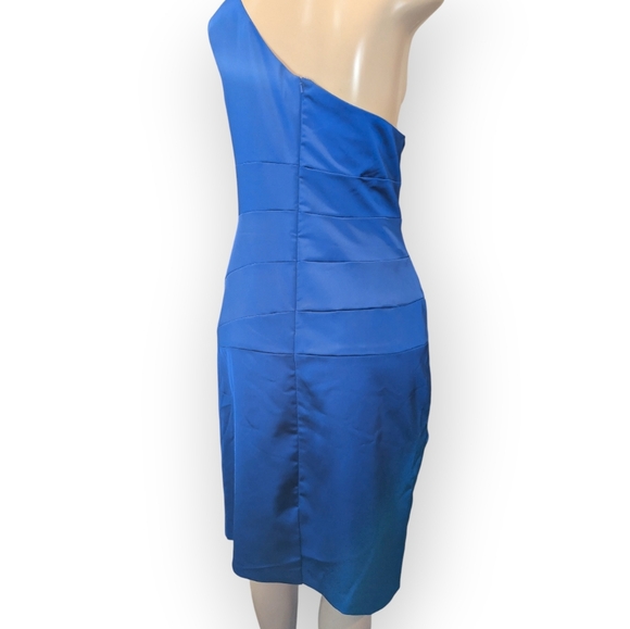 David's Bridal One Shoulder Asymmetrical Ruched Horizon Blue Cocktail Dress 16 - Picture 9 of 16